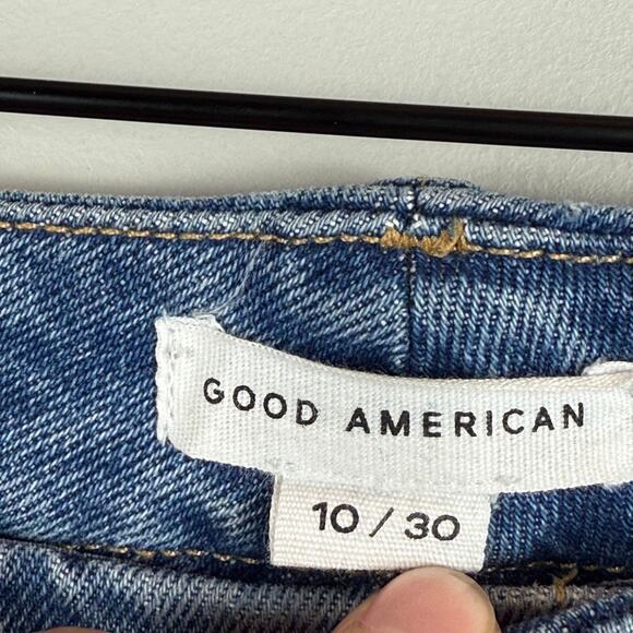 Good American Jeans Women 10/30 Blue Denim Curve Straight Leg Distressed GCS144T - Picture 6 of 9